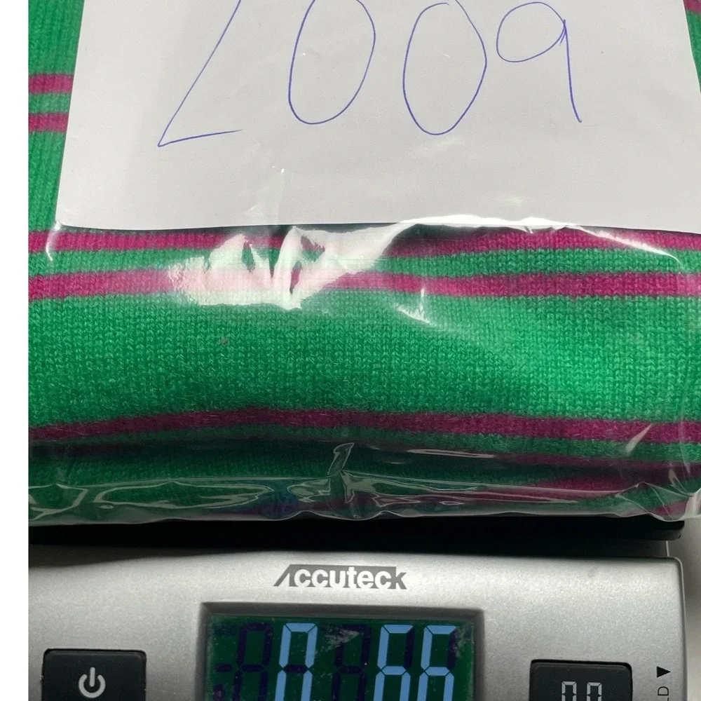 J. Crew Italian Cashmere Green Pink Stripe Crewneck Women's Small